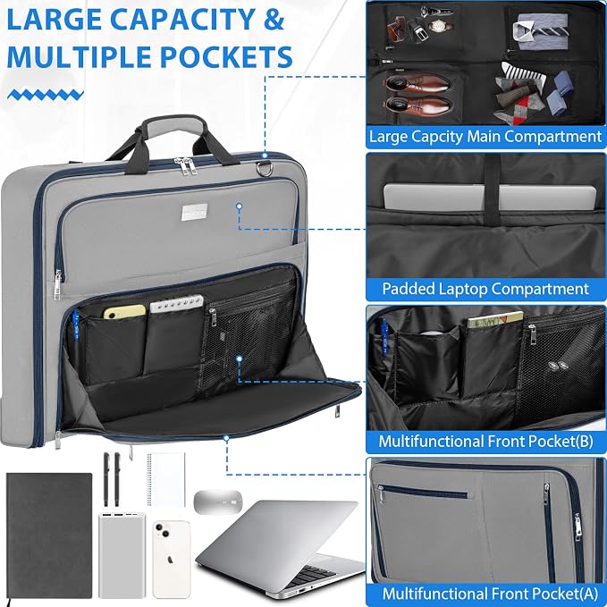 AKOZLIN Travel Luggage Garment Bag Foldable Hanging Suit Bag - Image 5