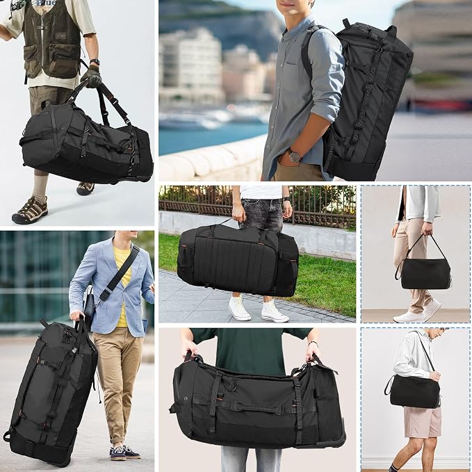 Rolling Duffle Bag with Wheels, 86L 30”Folding Duffle Backpack with 2 Wheels - Image 7