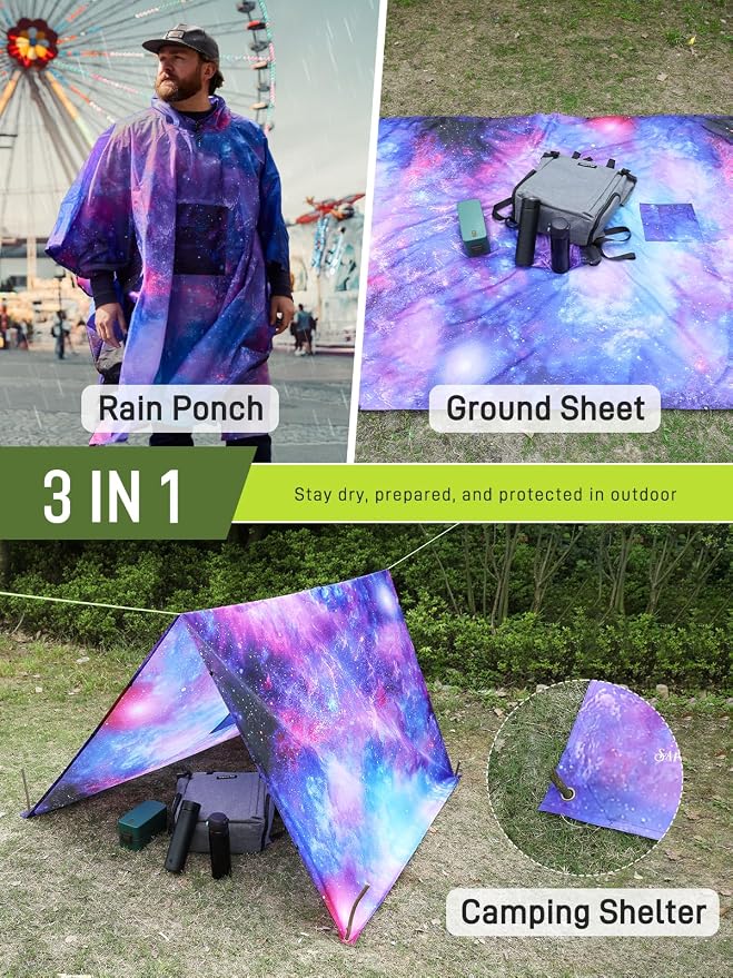 SaphiRose Extra Thick Hooded Rain Poncho Double Layer Waterproof Raincoat Jacket - Image 2