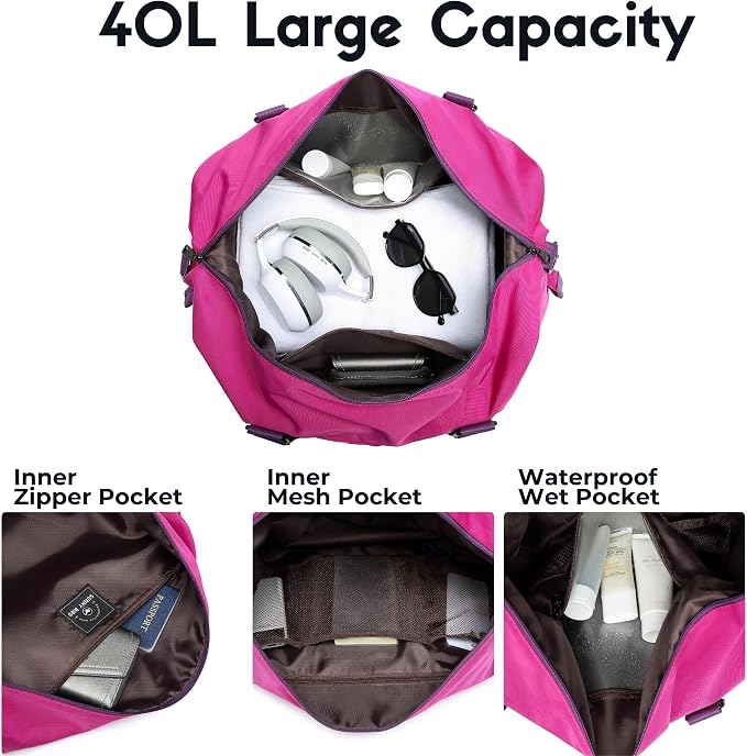SUNNY BIRD Duffel with Utility Pouch, 40L Weekender Overnight Bag with Shoe - Image 6