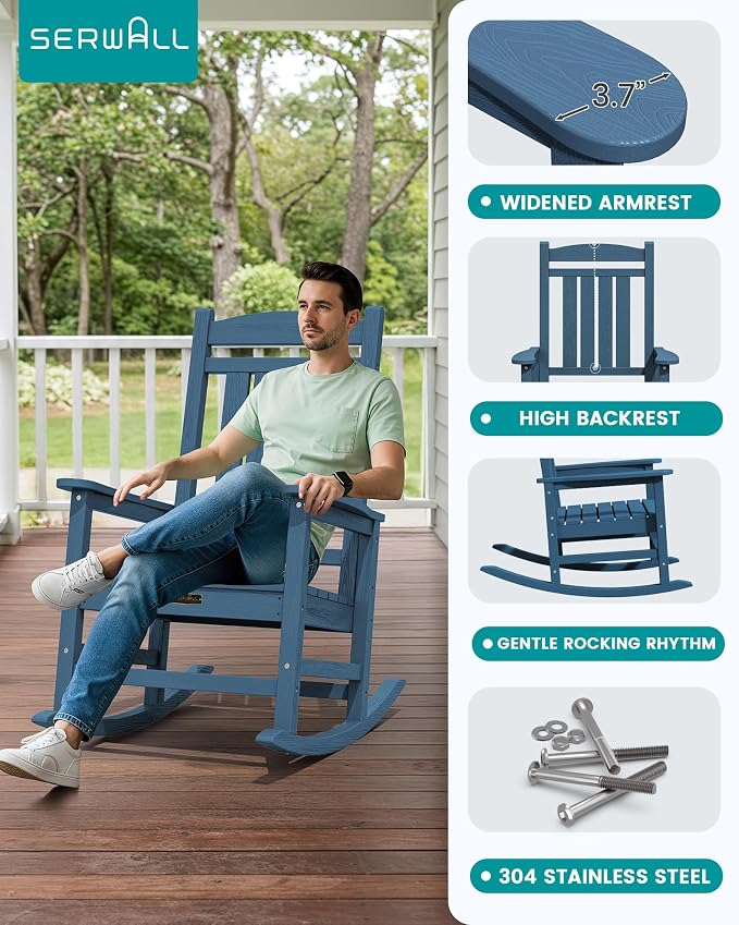 SERWALL Outdoor Rocking Chair Set of 2, HDPE Patio Rocking Chair All-Weather - Image 5