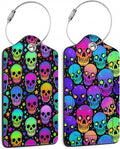 Neon Bright Human Skulls 2 PCS Luggage Tags, Privacy Cover ID Label by DEMACYA