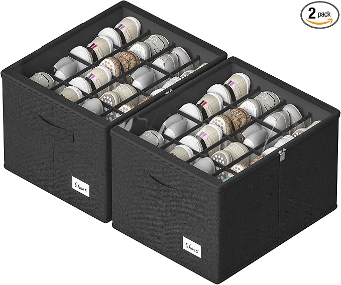 Shoe Organizer for Closet, 2 Pack Sturdy Shoe Storage Bins by CYhom