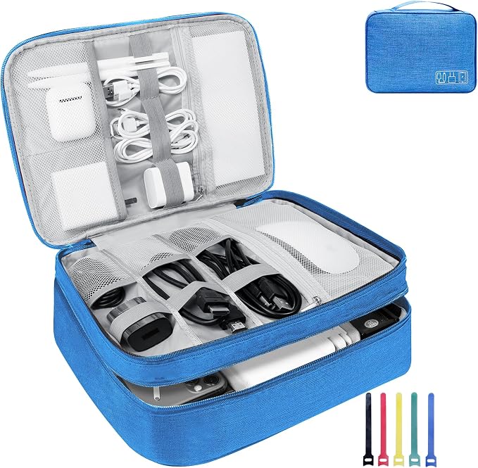 Electronics Travel Organizer, Large Double Layer Portable Waterproof Travel by Lcsmaokin