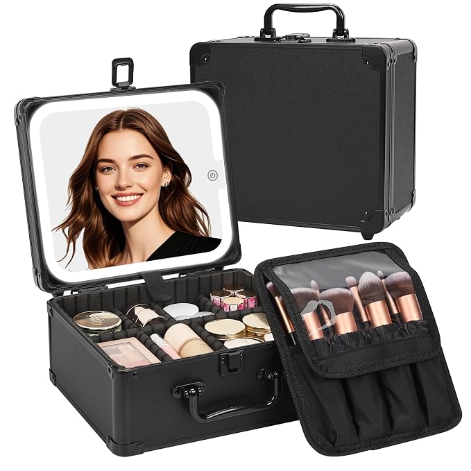 Makeup Box with LED Mirror, Makeup Bag with Light up Mirror& Adjustable - Image 9