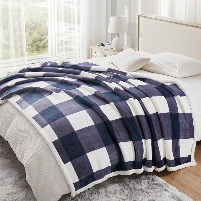 PU MEI Sherpa Blanket Fleece Throw Blanket Twin Plaid Thick Bed Blanket - Image 4