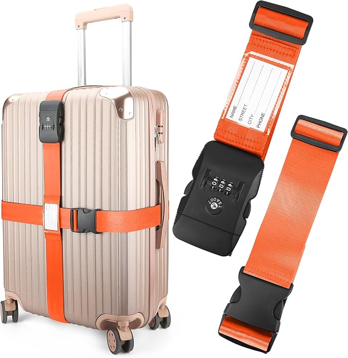 Luggage Straps, 2 Pack Adjustable Heavy Duty Cross Suitcase Straps by LUCKLISA