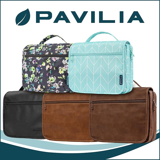 PAVILIA Hanging Toiletry Bag Women Men, Foldable Cosmetic Organizer Travel Bag - Image 8