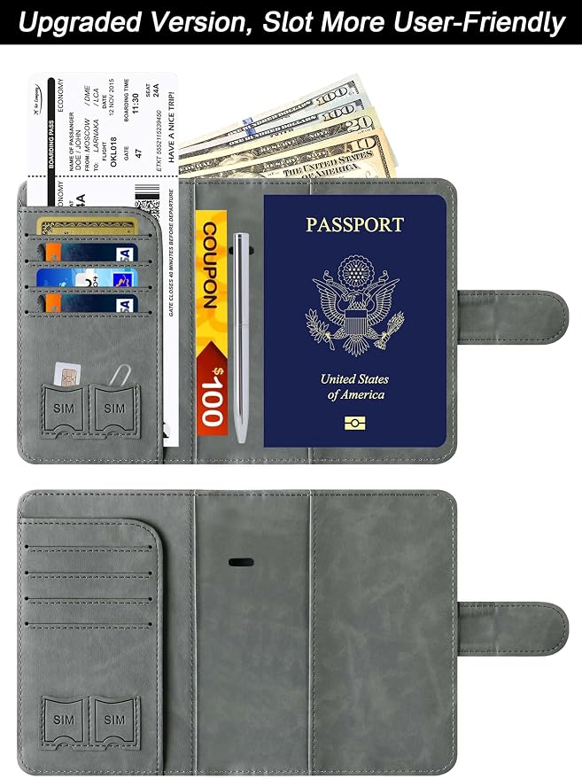 Airtag Passport Holder Cover Wallet Travel Essentials Leather Rfid Blocking - Image 2