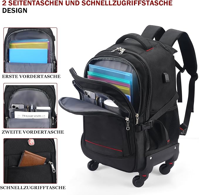 StarCloud 4-Wheel Rolling Backpack 45L: 17.3-Inch Roller Travel Laptop Backpack - Image 4