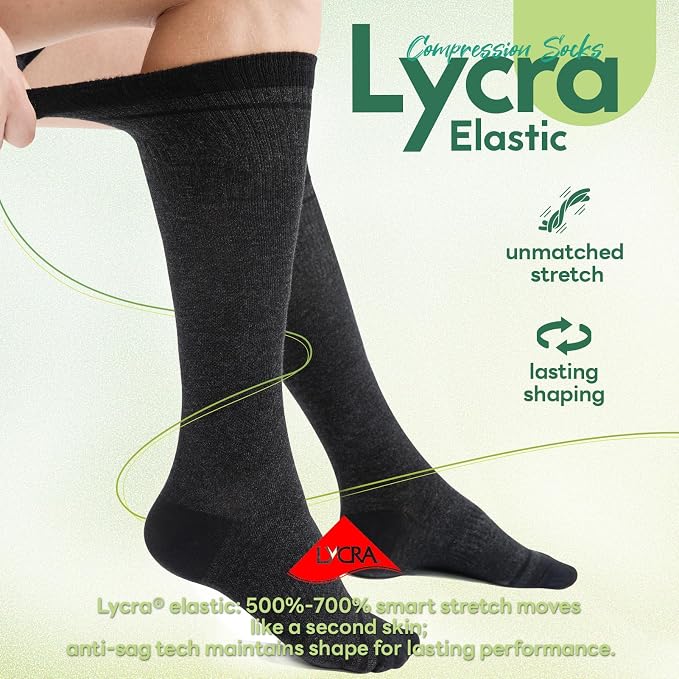 Mens Compression Socks for Men Women, 15-20 mmHg Bamboo Viscose Knee High Soft - Image 4