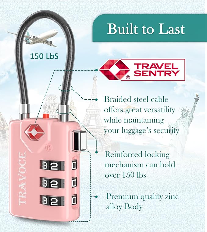 Search Alert TSA Approved Travel Combination Luggage Cable Locks - Image 5