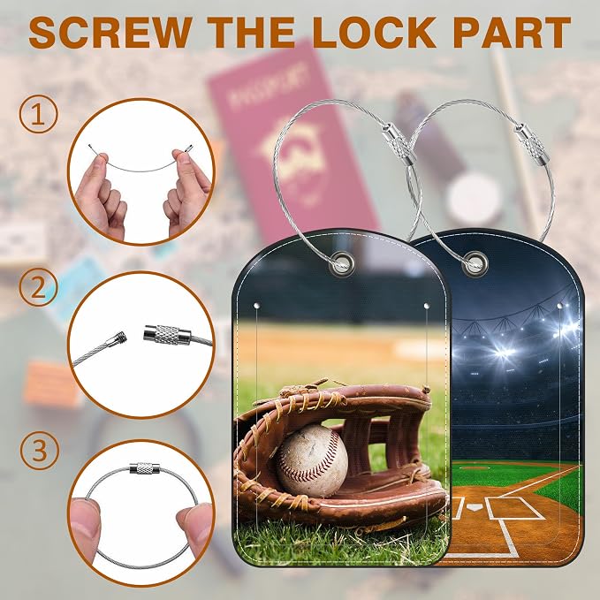 2 PCS Leather Luggage Tag for Suitcase Old Baseball and Glove on Baseball Grand - Image 4