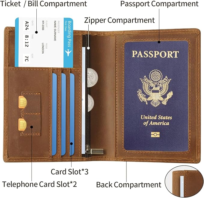 Ringsun Leather Passport Cover for Men Women, RFID Passport Wallet Case Travel - Image 4