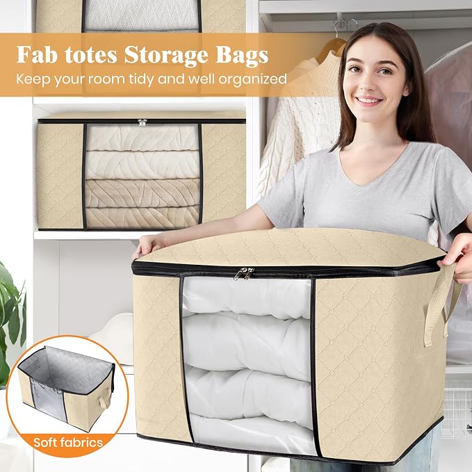 Fab totes 24 Gallons Clothes Storage, Foldable Thick Fabric Blanket Storage Bags - Image 5