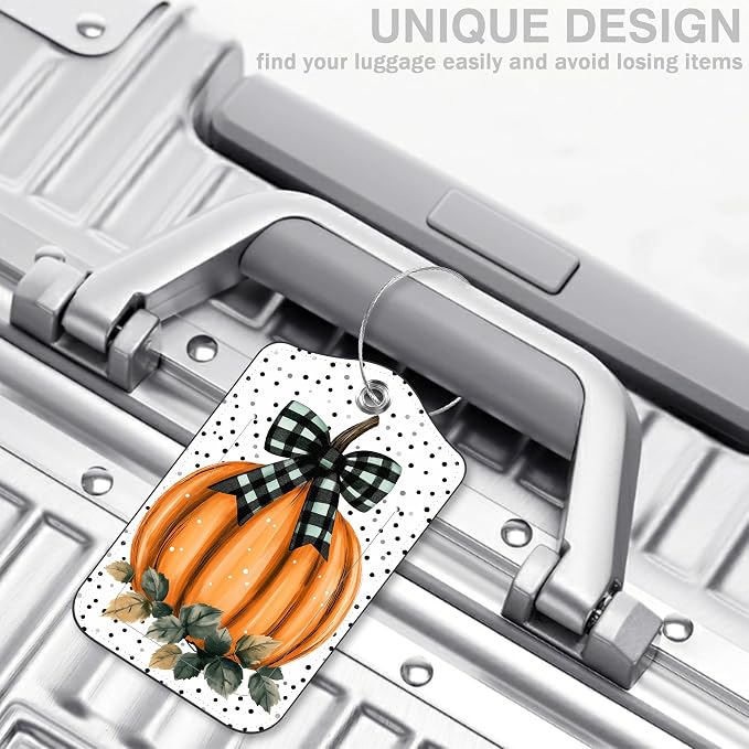 Pumpkin with Checkered Bow Set of 2 Luggage Tags - Image 5