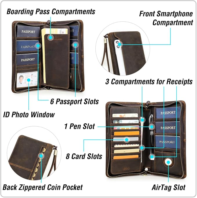 Top Grain Leather Travel Passport Wallet Organizer Case - Image 5