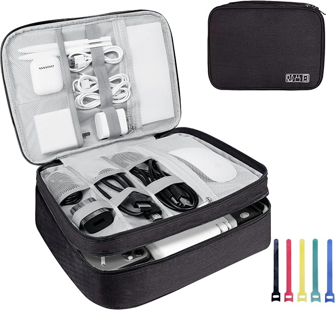 Electronics Travel Organizer, Large Double Layer Portable Waterproof Travel by Lcsmaokin