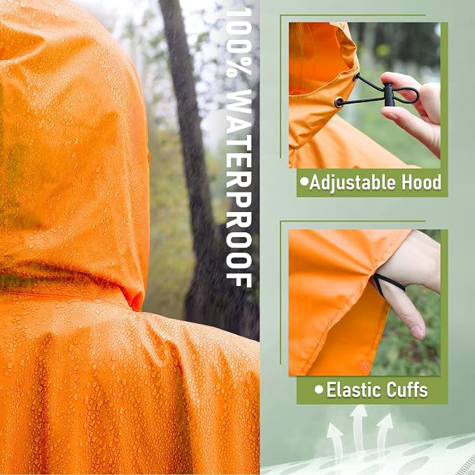 SaphiRose Unisex Rain Poncho Raincoat Hooded - Image 2