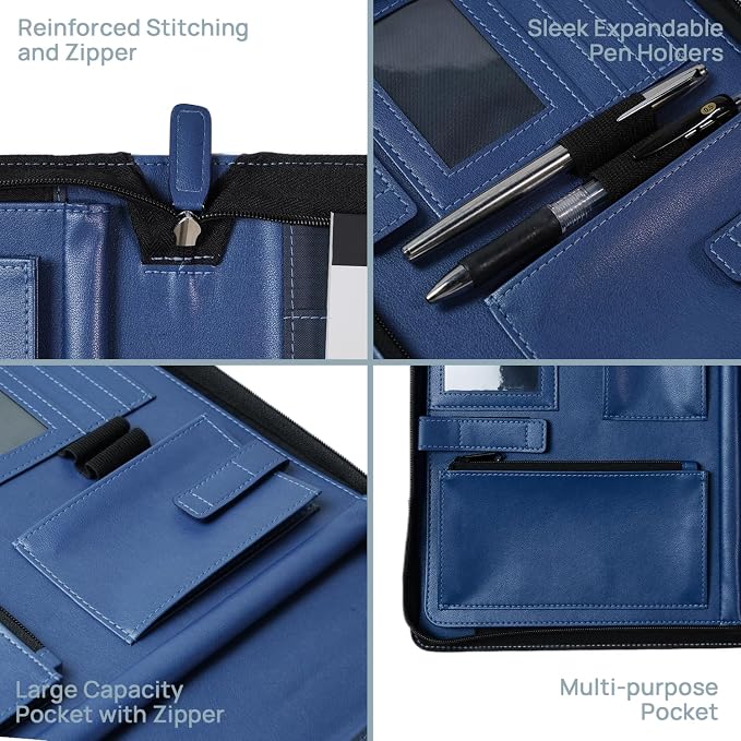 POPRUN Portfolio Binder with Zipper, Leather Padfolio Document Organizer with - Image 6