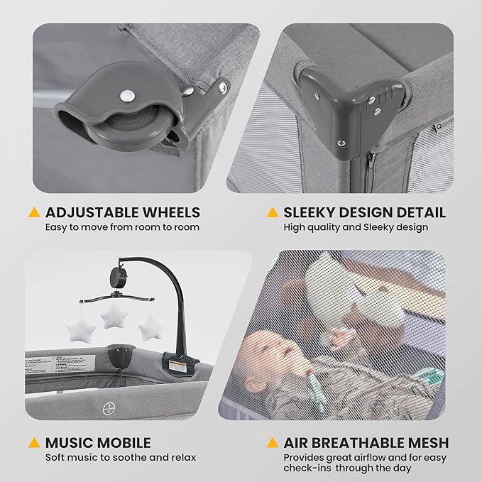 2-in-1 Baby Playard, Pack and Play Bassinet, Easy Folding Portable Crib - Image 6