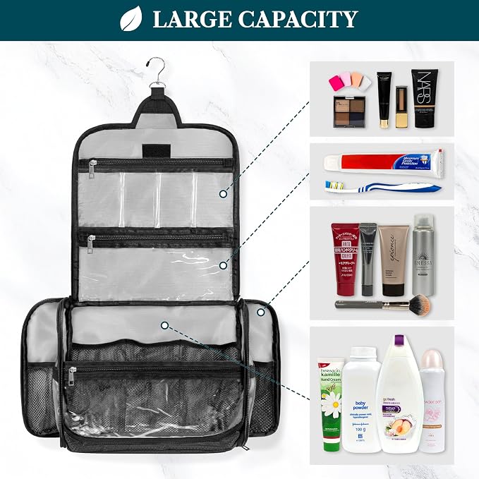 PAVILIA Large Hanging Toiletry Bag Travel Bag Women Men, Cosmetic Organizer - Image 5