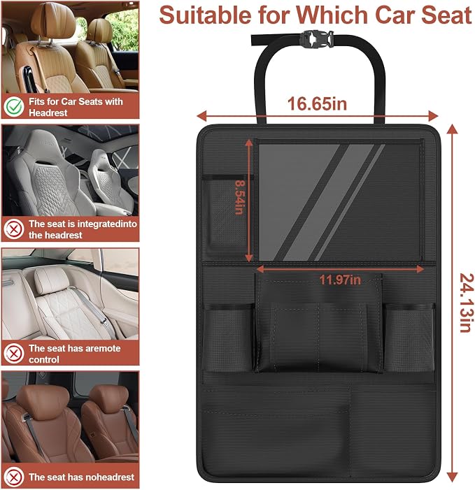 Backseat Car Organizer with Touch Screen, Kick Mats Back Seat Protector with 10 - Image 3