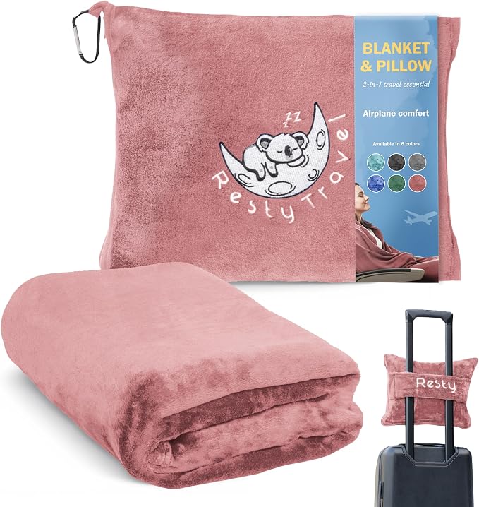 Resty 65"x40" Traveling Airplane Blanket, Velvety Soft Blanket That Becomes a by Resty