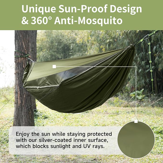 Camping Hammock with Mosquito Net and Sunshade, Backpacking Hammock with Ridge - Image 2