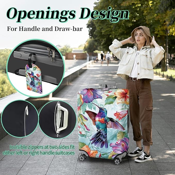 Luggage Cover Suitcase Protector + Tag, Hummingbirds Travel Cover - Image 4