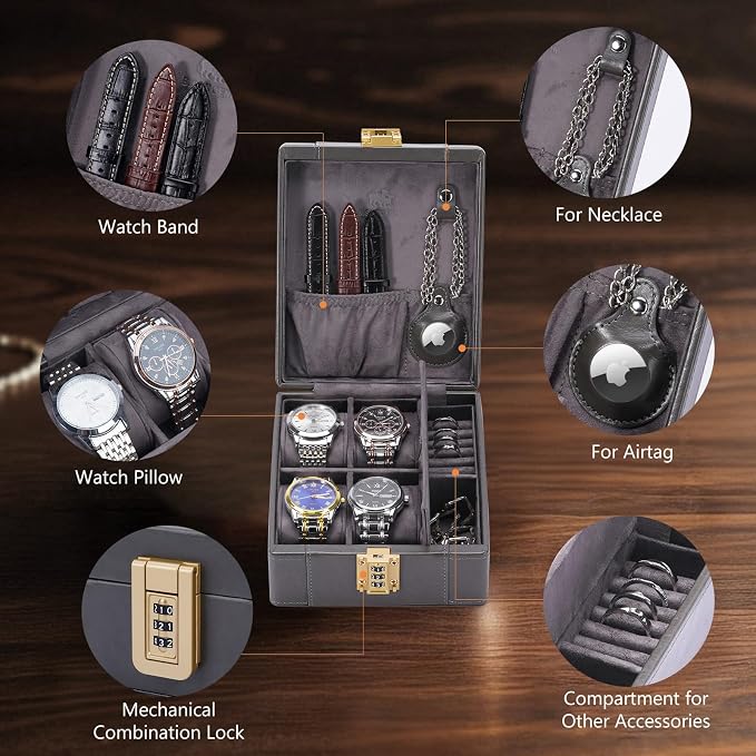 BISON DENIM Watch Box, 4 Watch Travel Case - Image 3