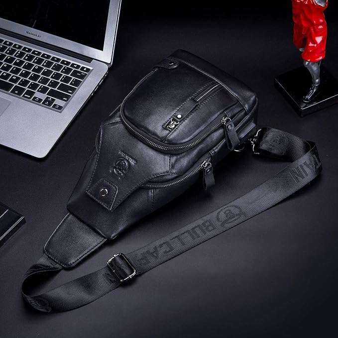 BULLCAPTAIN Leather Sling Bag Mens Chest Bag Casual Shoulder Crossbody Bags - Image 6