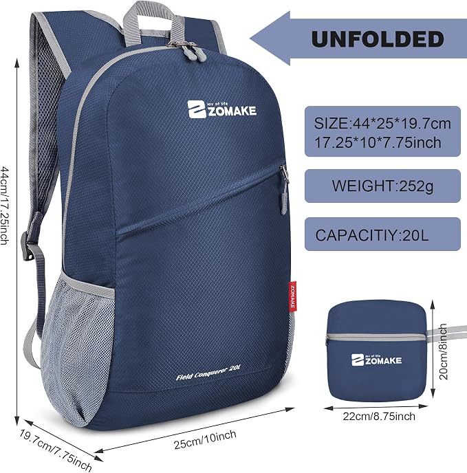 ZOMAKE Lightweight Packable Backpack 20L, Foldable Backpacks Small Daypack - Image 3