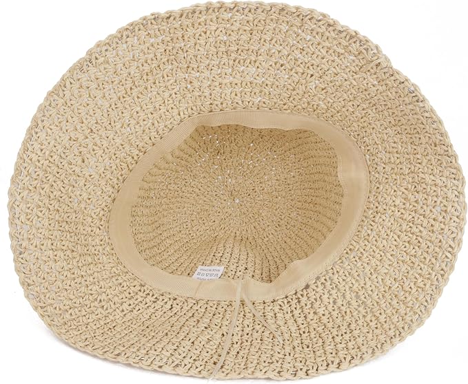 Womens Wide Brim Straw Sun Hat Foldable Floppy Crochet Beach Hat - Image 5