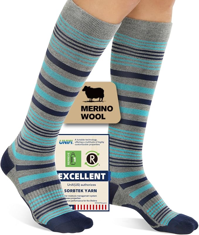 Merino Wool Compression Socks for Women Men, 15-20 mmHg Knee High Socks for by Unknown