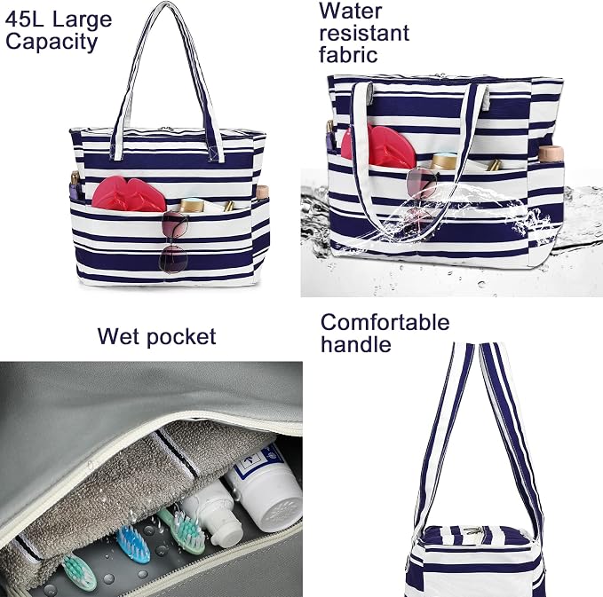 LEDAOU Beach Bag Waterproof Sandproof Women Tote Bag Pool Bag - Image 6