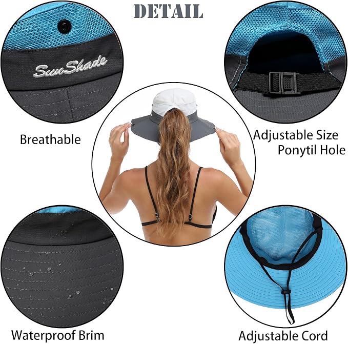 Womens Summer Sun Hat Beach Hat Wide Brim Outdoor UV Protection Hat Foldable - Image 3