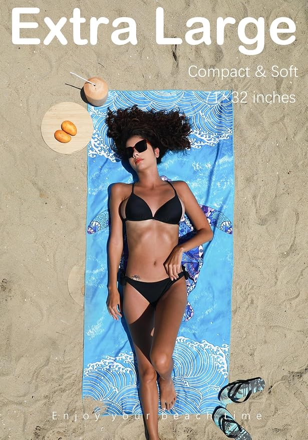 Microfiber Lightweight Beach Towel Sand Free Quick Dry Absorbent Thin Compact - Image 3