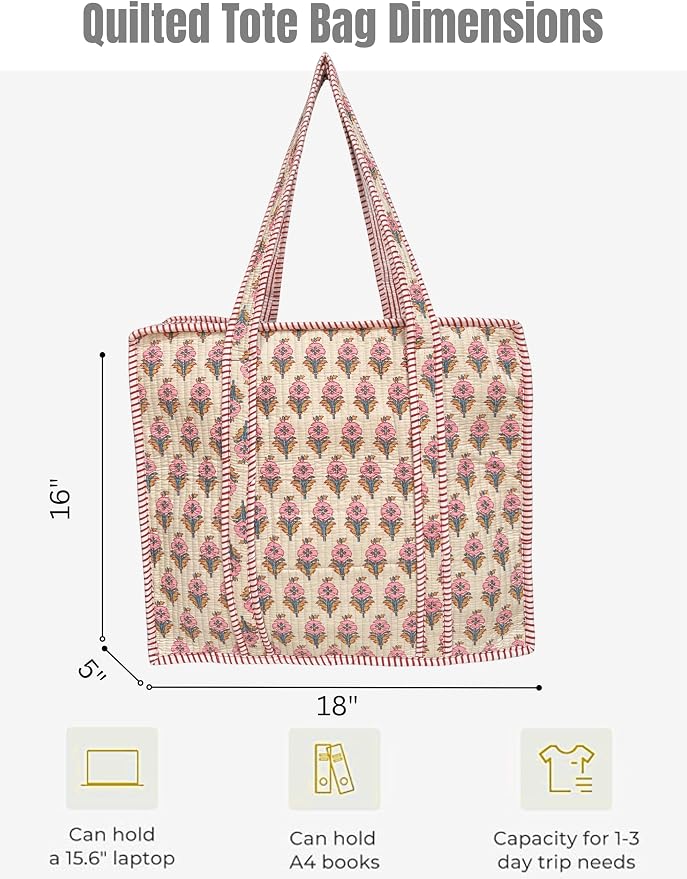 Cotton Quilted Tote Bag for Women – Large Beach & Travel Tote - Image 5