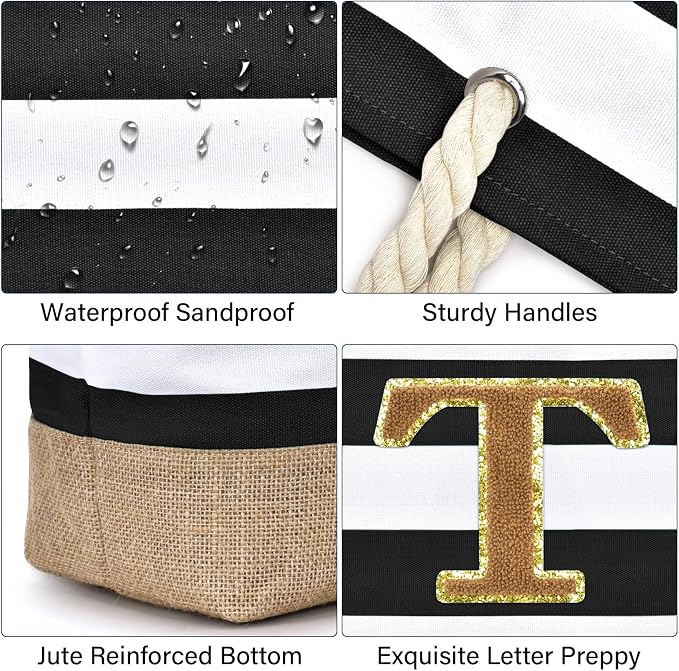 Becokan Beach Bag Initial Beach Tote - Image 2