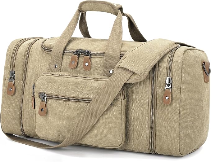 Gonex Canvas Duffle Bag for Travel 50L Expandable Duffel Weekend Overnight Bag by Gonex