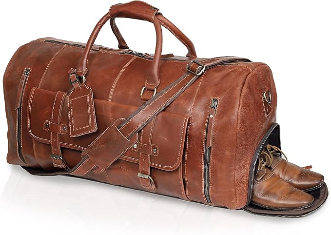 24 Inch Leather Duffle Bags for Men Large Full-Grain Buffalo Leather Overnight by cuero