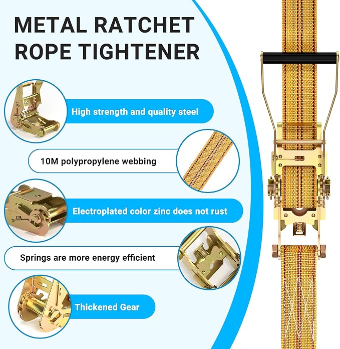 2Pack Ratchet Straps Heavy Duty, 2” 32Ft Tie Down Straps Ratchet, Tie Down - Image 6