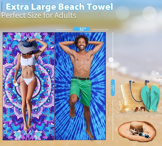 2 Pack Lightweight Thin Beach Towel Oversized 71"x32" Big Extra Large - Image 4