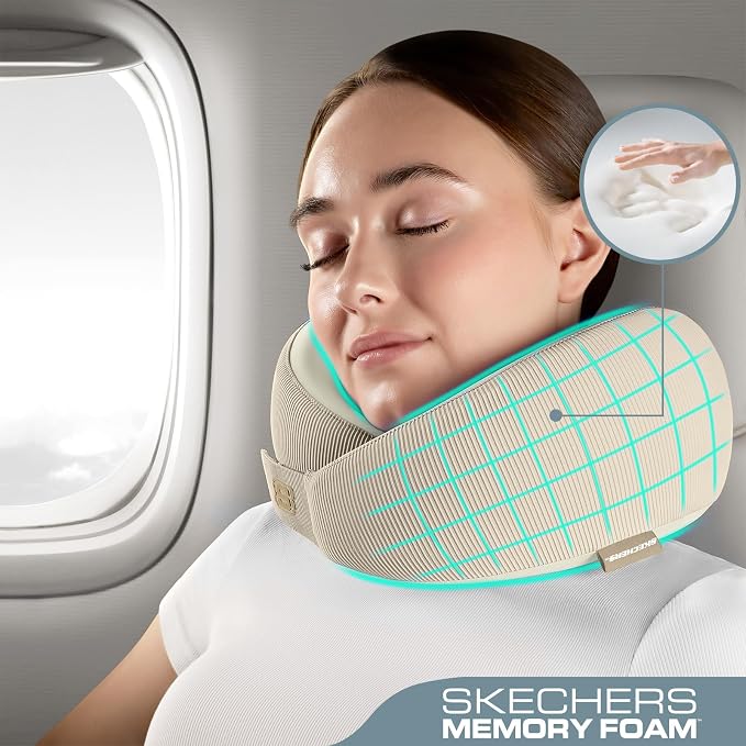 Skechers Men's Memory Foam Neck Pillow, Comfortable & Breathable Travel Pillow - Image 2