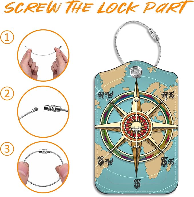 Nautical Compass Retro World Map Luggage Tag - Image 4
