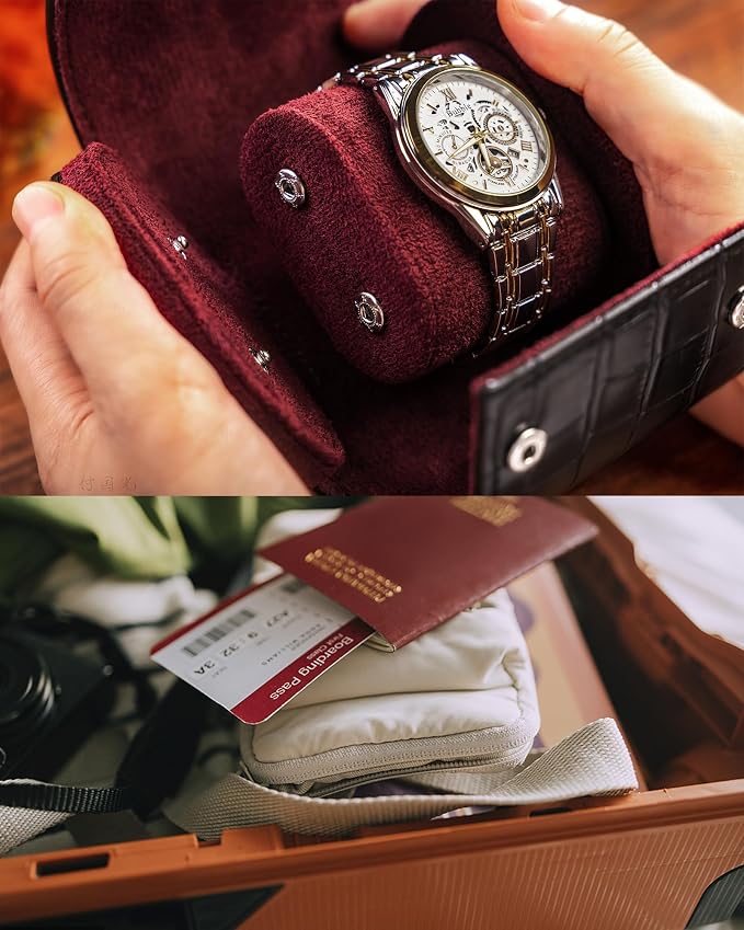 MR.OKAY Single Watch Travel Case- Classic Leather Watch Case - Image 5