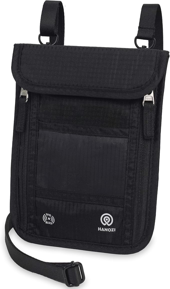 Travel Neck Wallet – Travel pouch and RFID Blocking Passport Holder by HANOZI