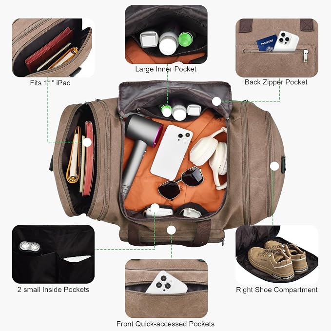 Felipe Varela 60L Duffle Bag for Men, Large Expandable Canvas Duffel Bag for - Image 5