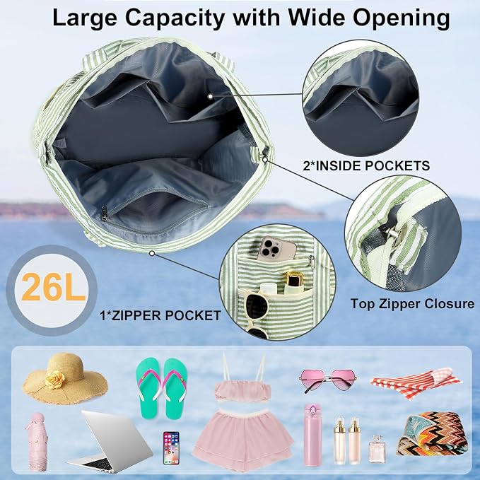 LEDAOU Beach Bags for Women, Beach Bags Waterproof Sandproof, Packable Beach - Image 7